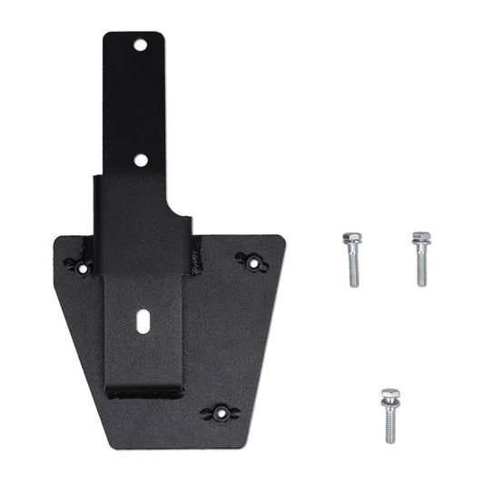 Black steel accelerator pedal bracket with mounting holes, side view