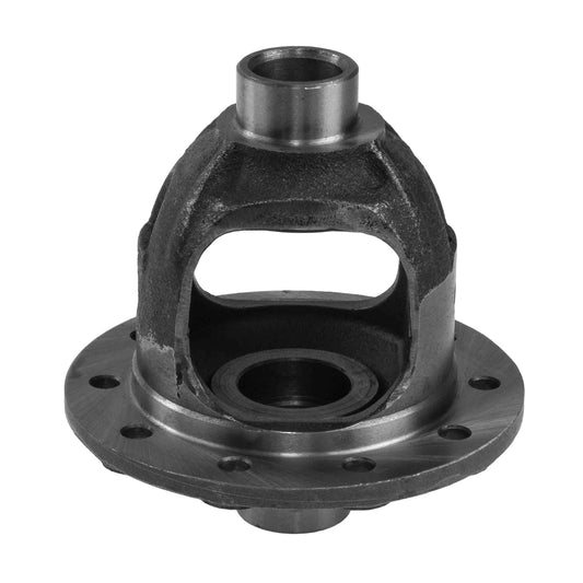 Black steel open differential carrier for Dana 30 axle, side view