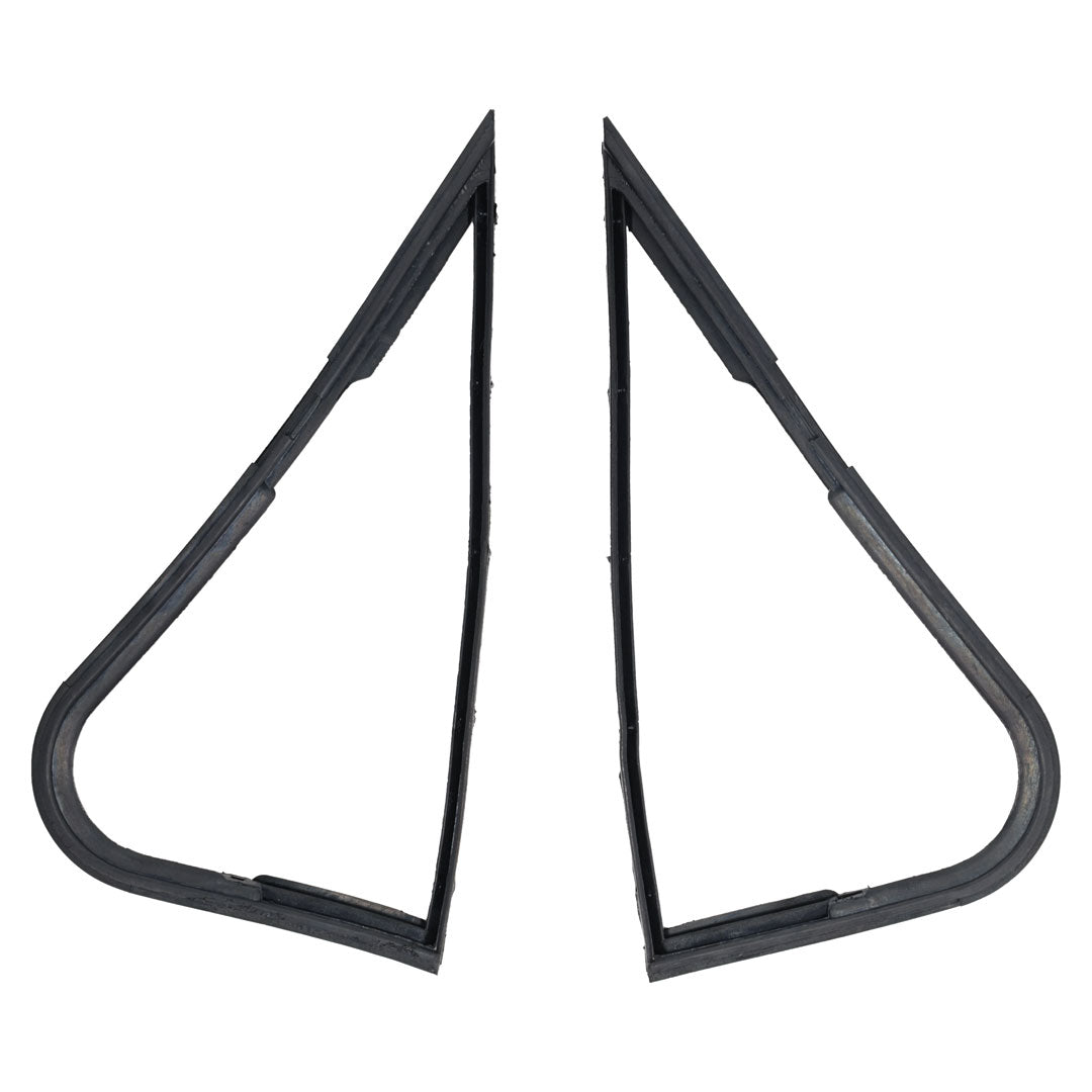 Pair of black rubber vent window seals for classic Ford trucks, side view