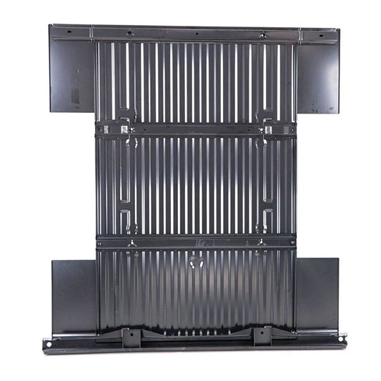 Steel truck bed floor assembly for short Styleside, front three-quarter view