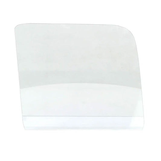 Frosted glass truck door panel with chrome trim, side view