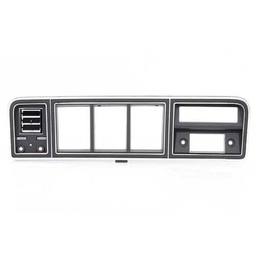 Black metal dash bezel with air conditioning vents, front view for 1973-79 Ford trucks and 1978-79 B
