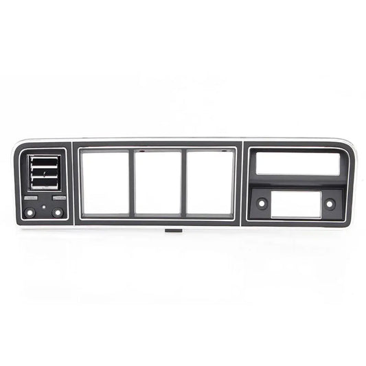Black metal dash bezel with air conditioning vents, front view for 1973-79 Ford trucks and 1978-79 B