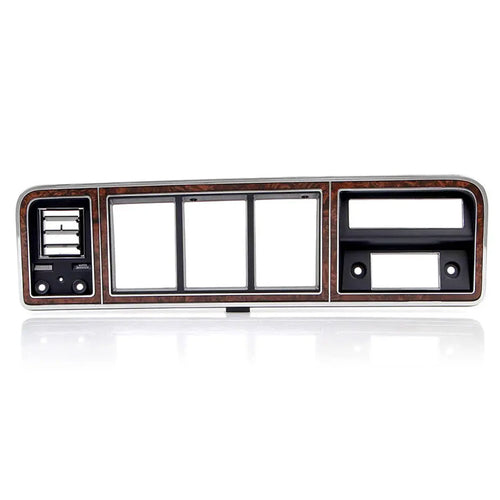 Chrome and woodgrain dash bezel with A/C vents for 1970s Ford trucks, front view