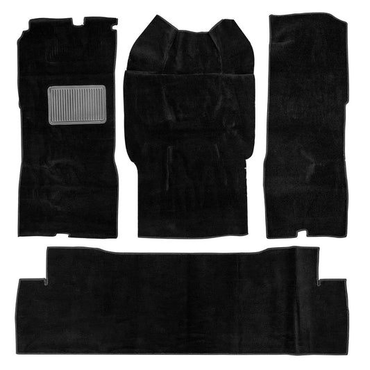 Black cut pile carpet with bound edges for Ford truck, front view