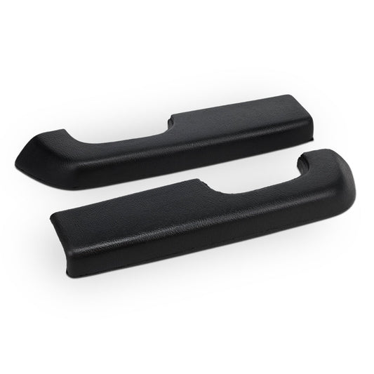 Pair of black arm rest pads with textured surface for 1970s Ford trucks, side view