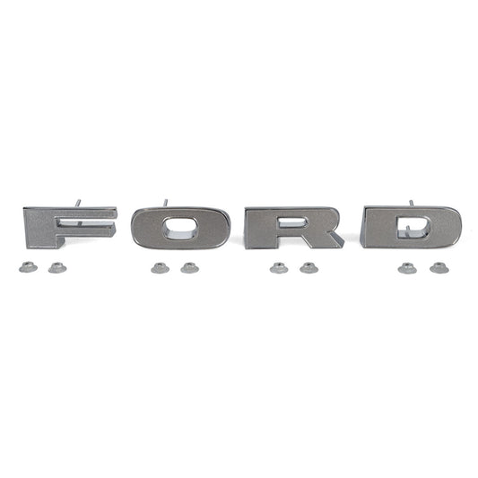 Polished chrome FORD grille letters for 1973-77 trucks, front view