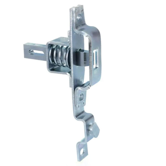 Left-side black metal tailgate latch for 1973-79 Ford trucks, close-up view