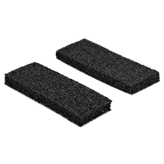 Pair of black rubber tailgate bumpers with mounting hardware, front view