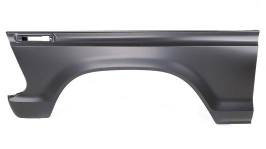 Silver metal front fender for 1970s Ford truck, side view