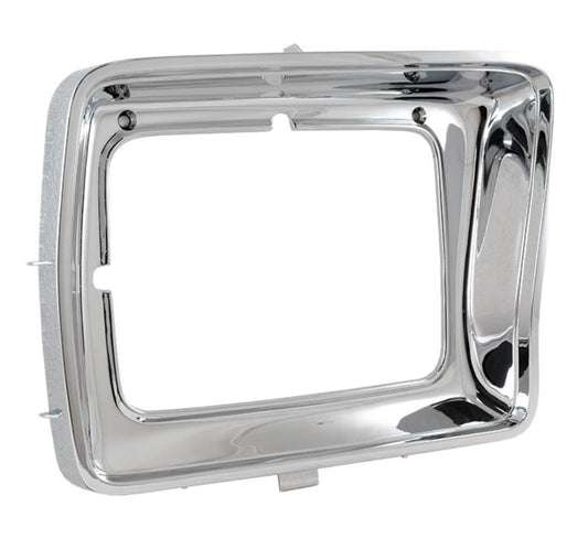 Rectangular chrome headlight ring with mounting holes, front view