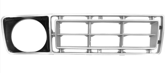 Silver and black grille insert with horizontal bars, front view, for Ford truck