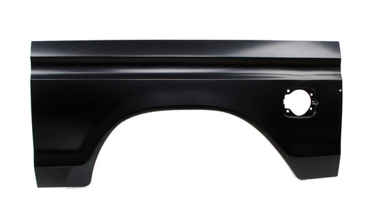 Black metal repair panel with square filler hole and mounting holes, front view