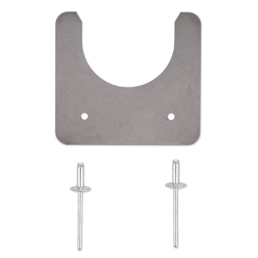Black metal gas cap holder for classic Ford trucks, side view