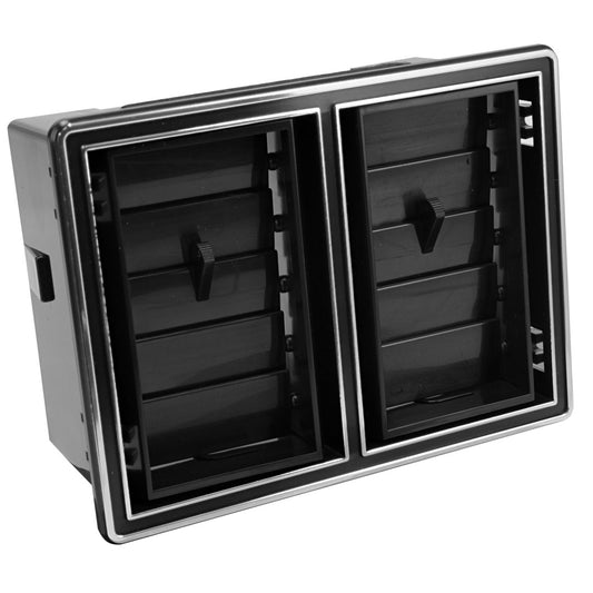 Silver metal dash vent with horizontal slats for 1970s Ford trucks, front view
