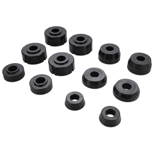 Black polyurethane body mount bushings for Ford trucks, side view