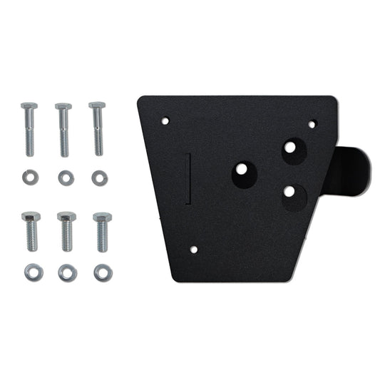 Silver metal accelerator pedal adapter bracket for classic Ford trucks, side view