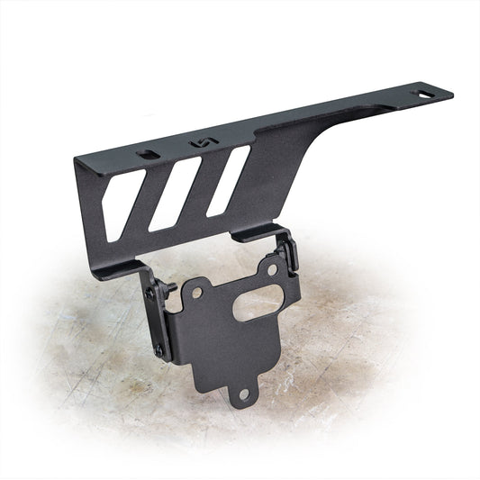 Bronze-colored vehicle suspension bracket with mounting holes, side view