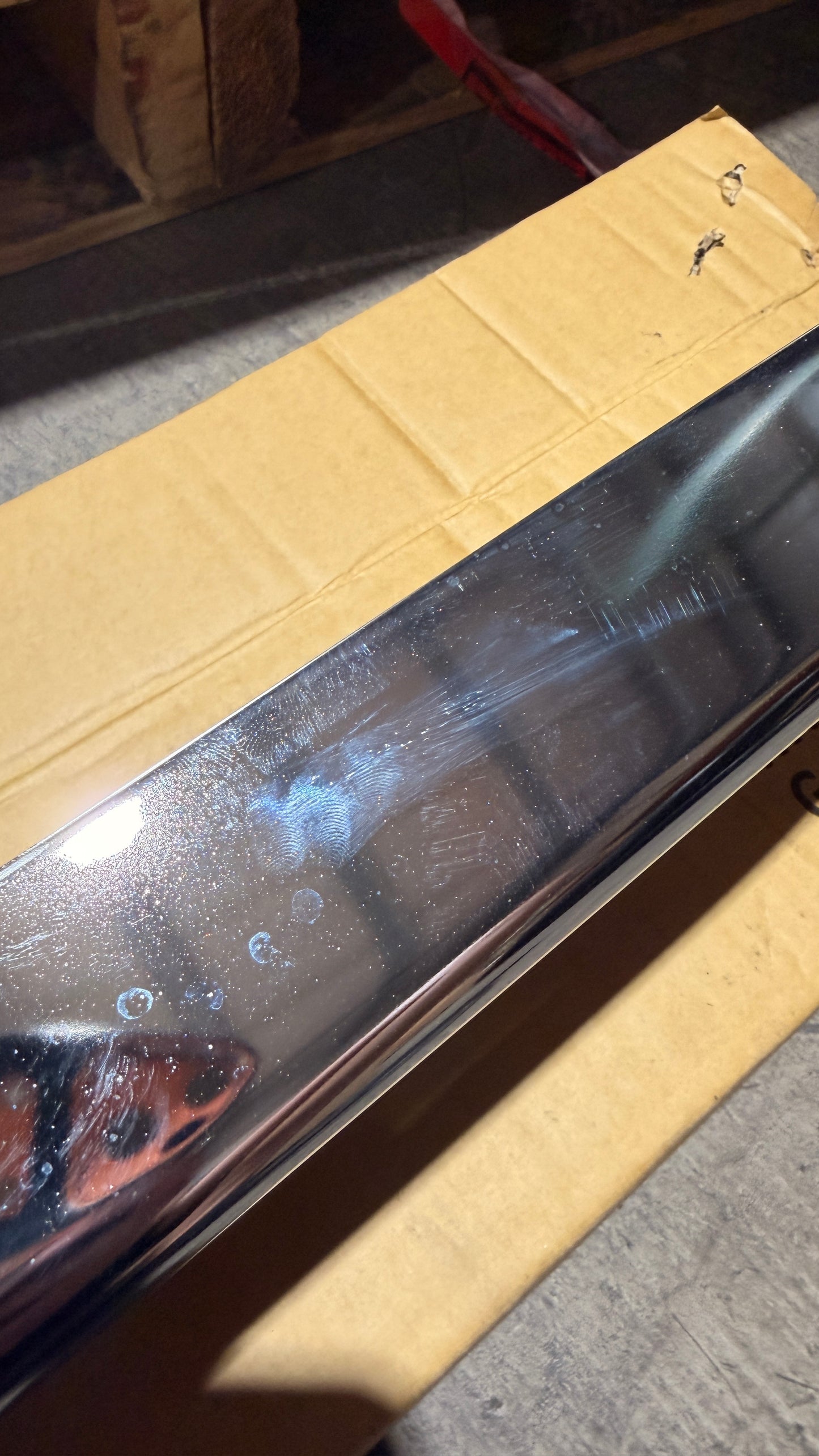 Stock Chrome Bumper, Front or Rear Smooth Without Hole for Bumperettes, 1966-77 Ford Bronco - BLEM AA