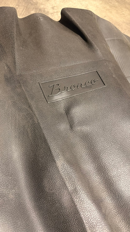 Black Front Floor Mat w/Bronco Script, OE Style for 1966-77 Ford Bronco, BLEM AA