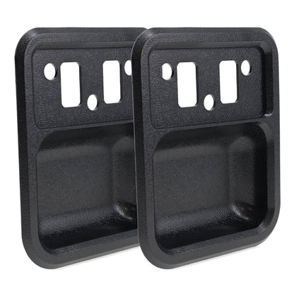 Black metal door cups with textured finish, side view