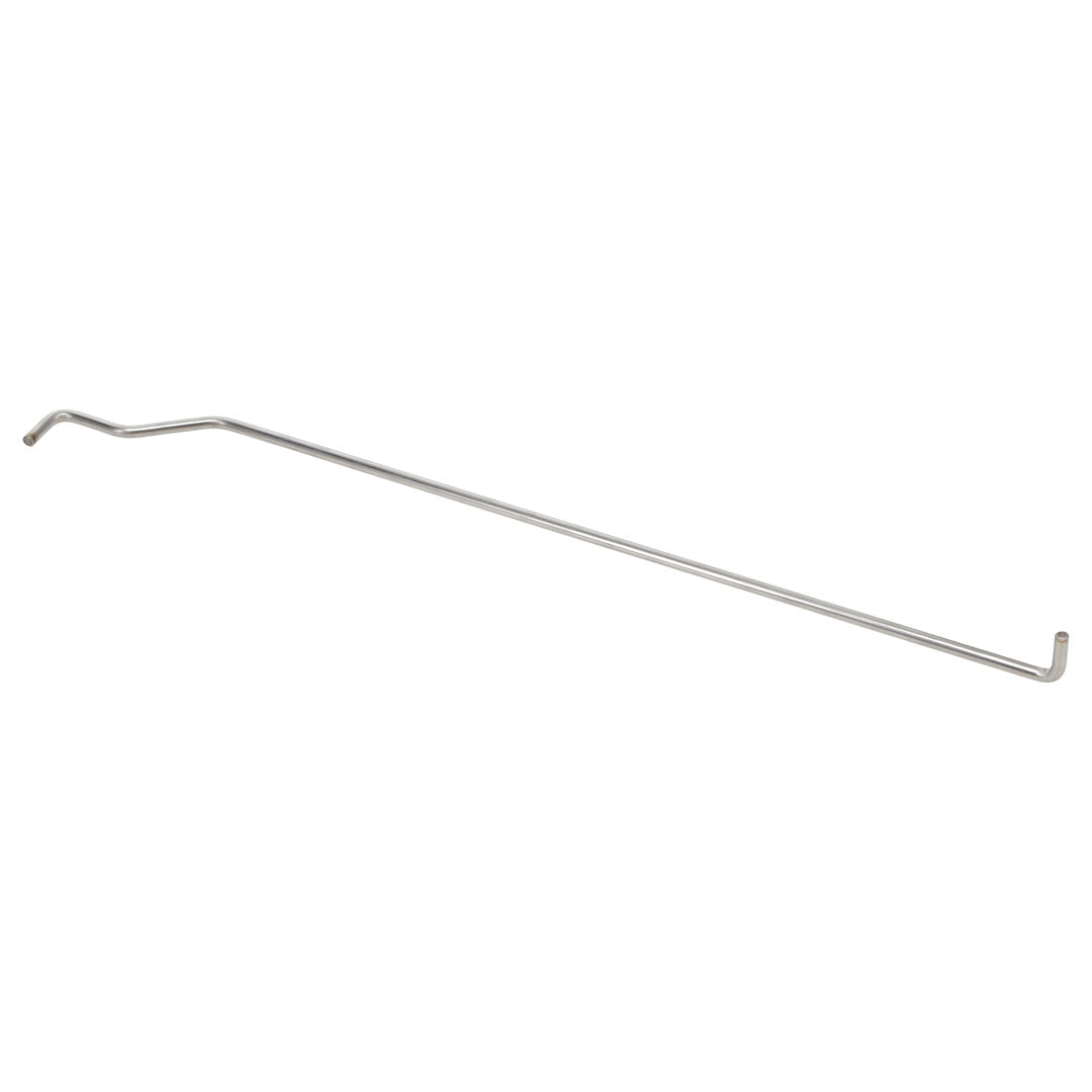 Pair of black steel door rods with mounting hardware for classic truck, front view