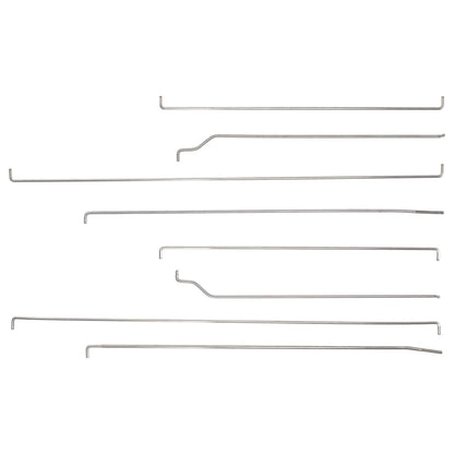 Pair of steel door rods with mounting hardware for classic truck, front view
