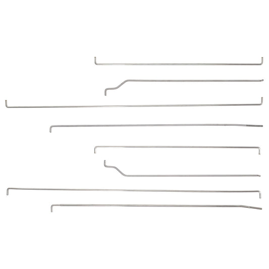 Pair of steel door rods with mounting hardware for classic truck, front view