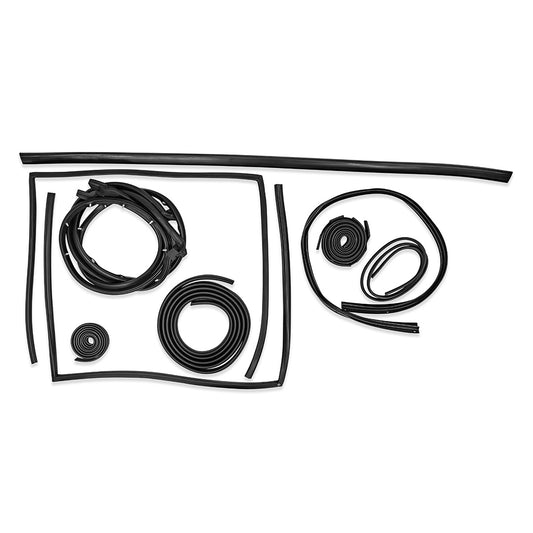 Black rubber weather strip kit with adhesive backing for Ford Bronco hardtop, close-up detail shot