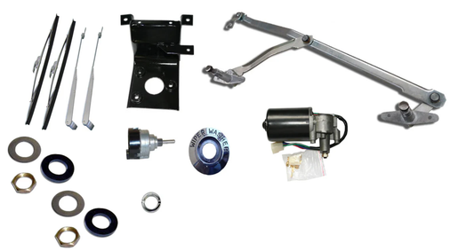 Steel wiper linkage kit with OE-style bracket, side view