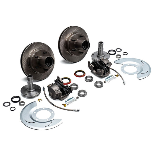 Silver disc brake rebuild kit with caliper bracket and hardware for vintage Ford vehicles, front vie