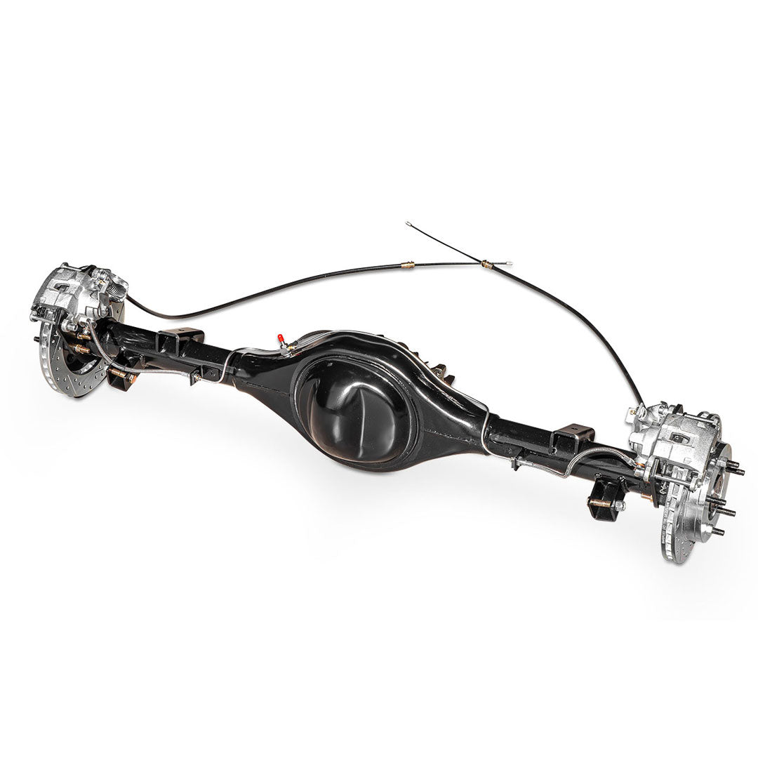 Ford 9-inch rear differential assembly with axle housing and gear set, side view
