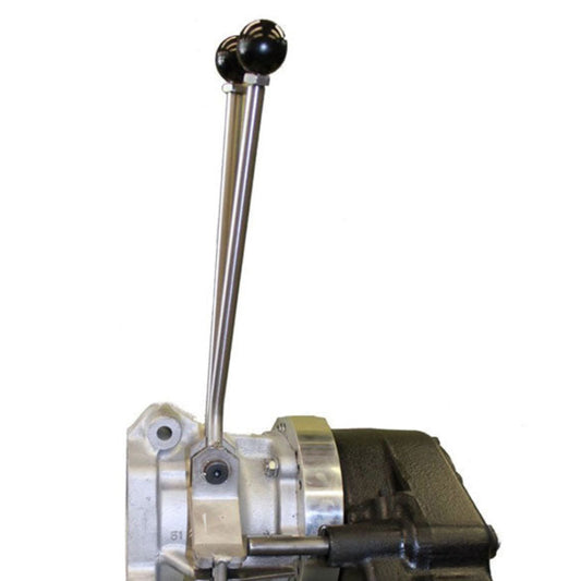 Black J-style twin stick shifter with chrome knobs, top view