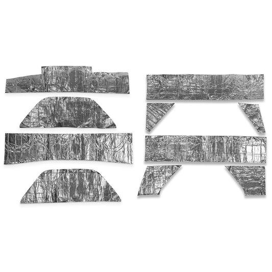 Gray automotive insulation kit with textured surface, designed for quarter panel and wheel well inst