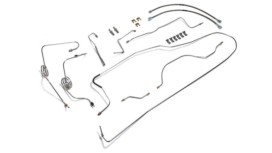 Stainless steel brake line kit with hoses for Dana 30 axle, front view