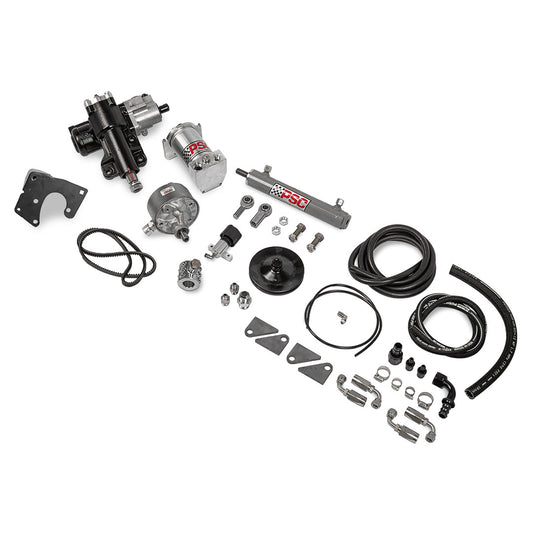 Black steering box kit with ram assist, side view