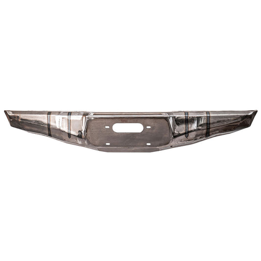 Black steel winch bumper with adjustable mounts for Ford Bronco, front view