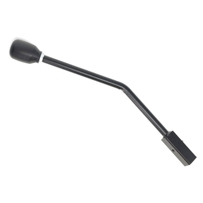 Black metal shift handle with textured 5-speed knob, side view