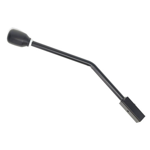 Black metal shift handle with textured 5-speed knob, side view