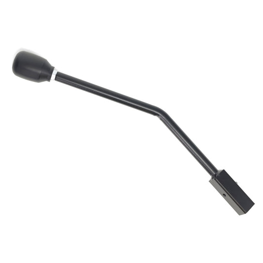Black metal shift handle with textured 5-speed knob, side view