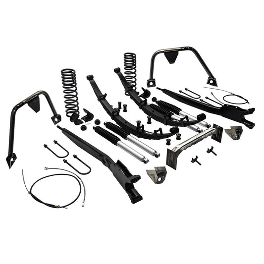 Black steel suspension lift kit with heavy-duty components, side view