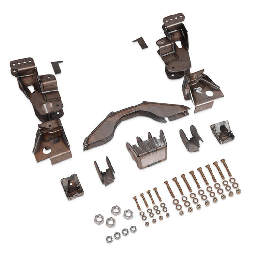 Black steel 4-link suspension kit with triangulated bars, rear view