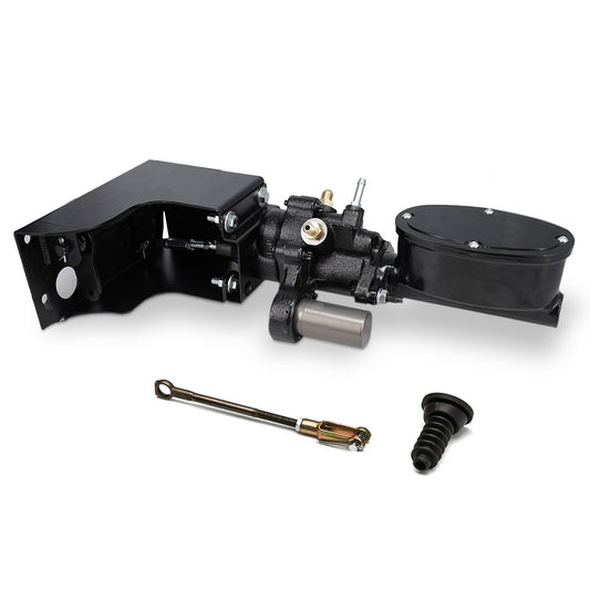 Hydroboost brake kit with silver components and hydraulic lines, front view