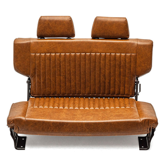 Walnut brown foldable rear seat with tumble mechanism, side view