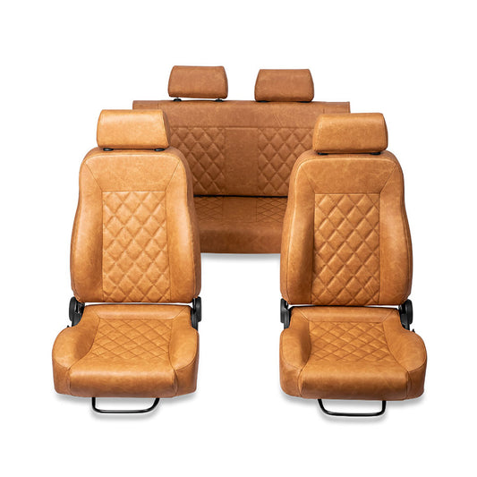 Brown deerskin diamond-stitched front seats for Ford Bronco, side view