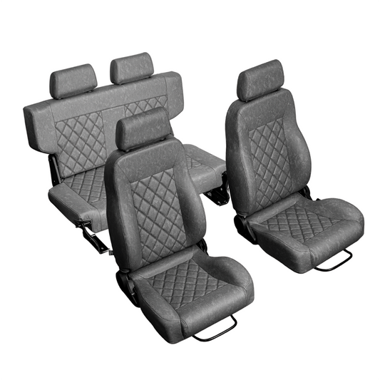 Gray diamond-stitched seat covers with front and rear views