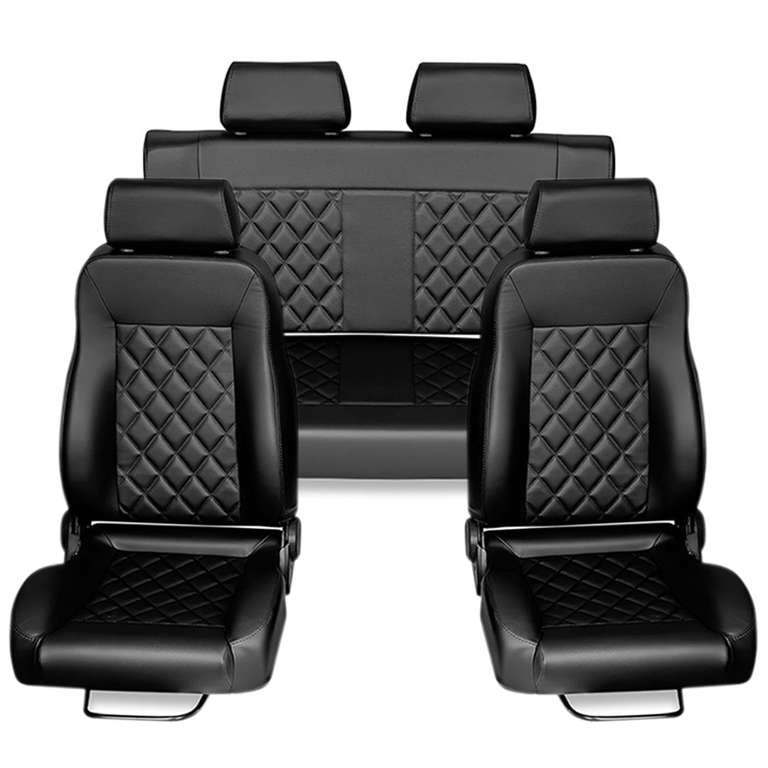 Premium Black Diamond Stitched Front & Rear Seats, 1966-77 Ford Bronco
