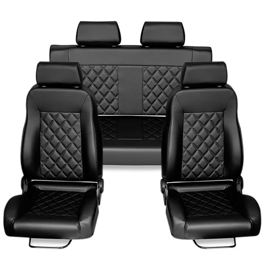 Black diamond stitched leather seats with front and rear view for 1966-77 Ford Bronco
