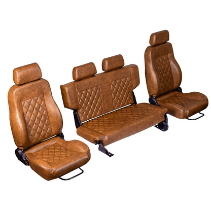 Premium Walnut Diamond Stitched Front & Rear Seats, 1966-77 Ford Bronco
