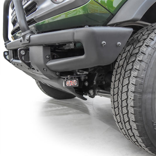 Black metal light mount with angled bracket for Ford Bronco, side view